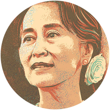 Die inzwischen umstrittene birmanische Politikerin Aung San Suu Kyi erhielt 1991 den Friedensnobelpreis.