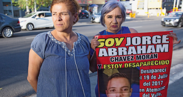 Mothers in search of their sons: Mónica Chavira (left) and Silvia Liviere from the ‘Por Amor a Ellxs’ (Out of Love for Them) collective on the streets of Guadalajara