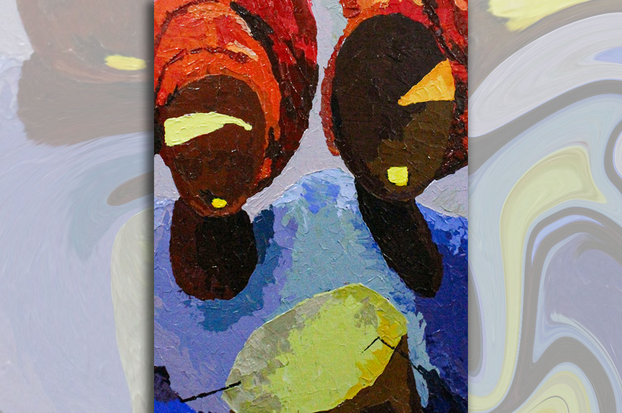 One Sound is the title of the painting by Inechioma Georgina Issa (acrylic on canvas, 60 cm x 75 cm)  