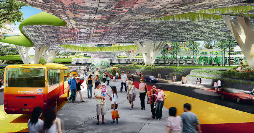 Die Motive dieser Strecke zeigen Teile des Projekts „Manggarai 2030“, einer grünen Vision für Jakarta des Architekturbüros Budi Pradono Architects.