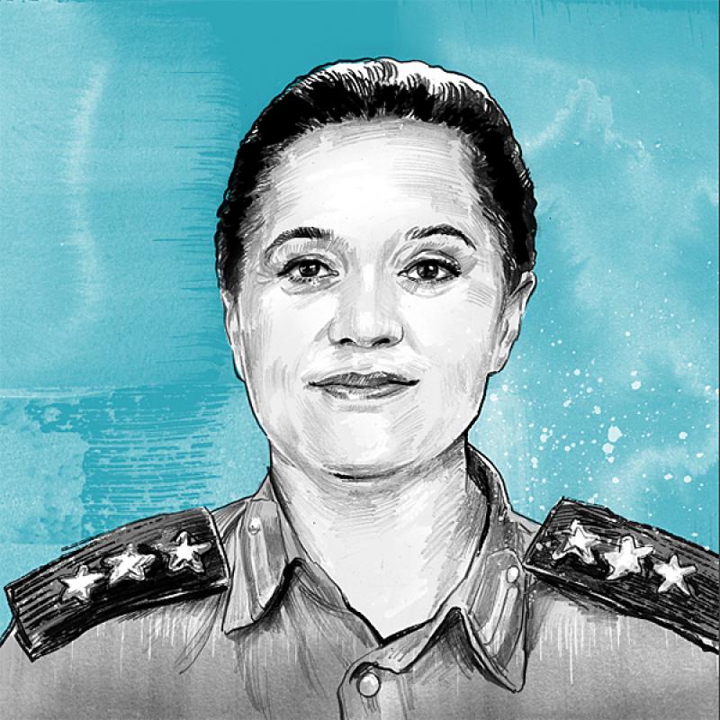 A black and white portrait of a woman 